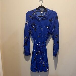 Nine West Blue Floral Long Sleeve Dress